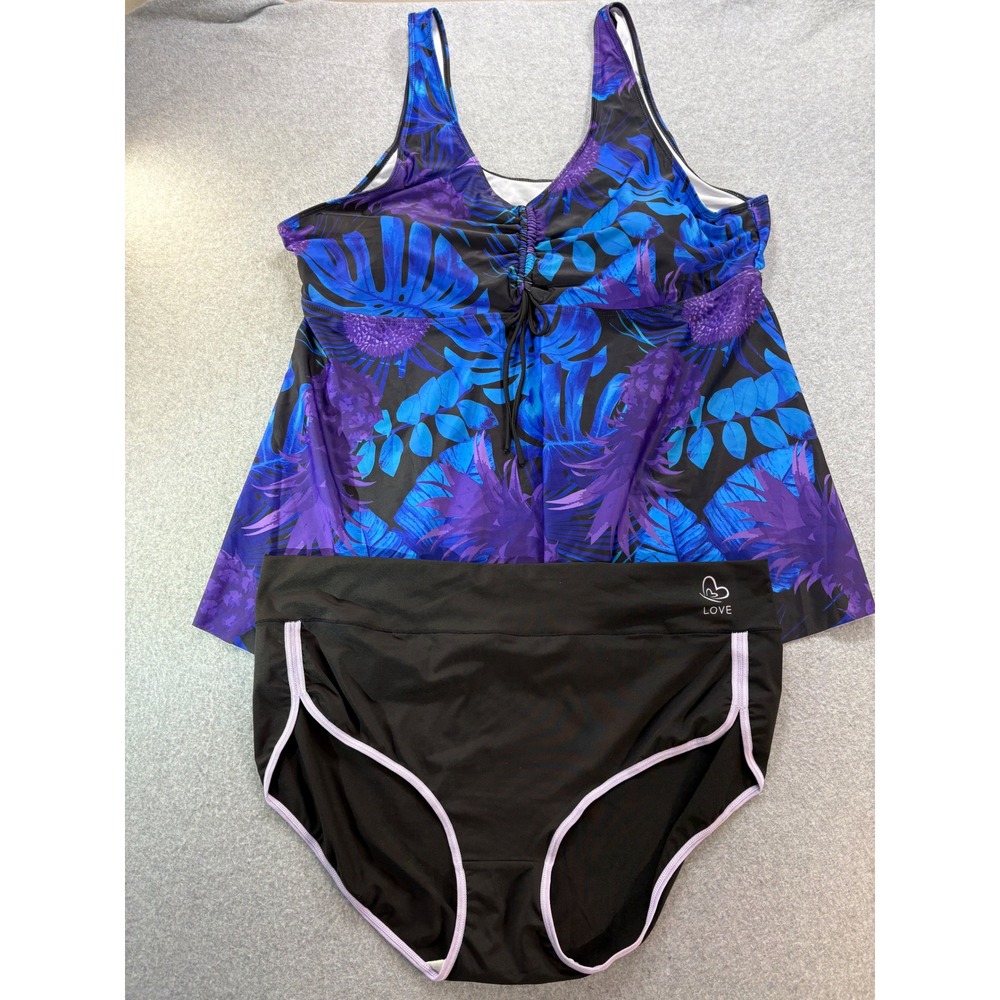 Tropical Pineapple Print Tankini Swimsuit Set Blue Purple Black 6XL 8XL